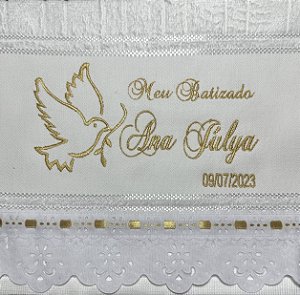 Toalha Lavabo Pomba Batizado Com Bordado Inglês