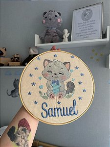 Bastidor Bordado Personalizado Gatinho 25cm