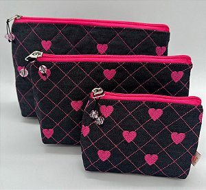 Kit Necessaire Coração em 3 tamanhos