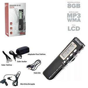 Gravador de voz digital 8gb mp3 usb sensível MT556 (3100)