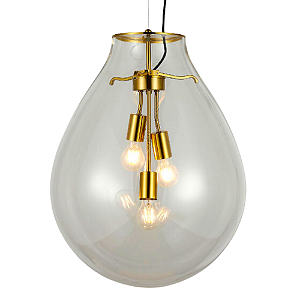 Pendente Caju 3xE27 48X63Cm Bulbo Transparente Dourado IP20 CAJ1PD01TR063