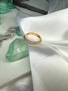 Anel Feminino Aliança Microcravejada Gold Tamanho 17