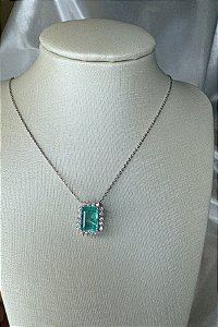 Colar Turmalina azul ACQUA Quadrado -Microcravejado
