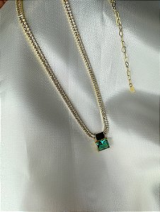 Colar RIVIERA Baguete CRISTAL OURO - Pingente Esmeralda