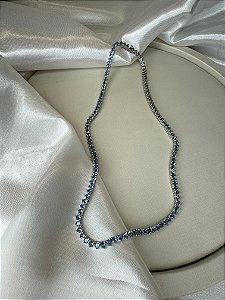 Colar RIVIERA AZUL CRISTAL RÓDIO BRANCO- TRÊS PONTAS - sob ENCOMENDA