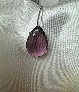 Colar Gota Fusion Lílás - corrente banho Ródio Branco