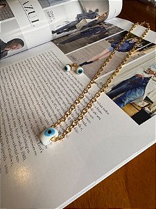Colar e brincos olho grego e banho em ouro 18k - conjunto