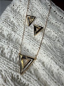 Colar e Brincos triangular resinado
