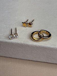 Trio de Brincos banho em Ouro