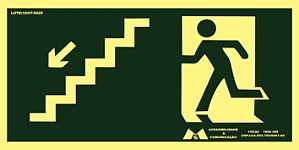 Placa Sinalização Fotoluminescente Desce Esquerda ANTI CHAMAS