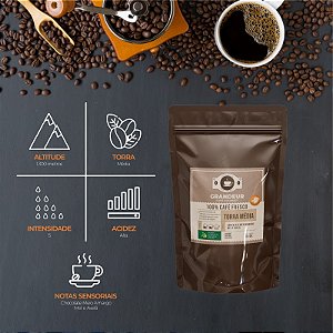 Moído - Grandeur Café Gourmet 100% arábica - 250g - Torra Média - Embalagem zip lock.