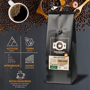Moído - Grandeur Café Superior 100% arábica 1kg - Torra Escura.