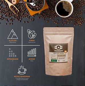 Moído - Grandeur Café Superior - 250g - Torra Média Escura - Embalagem zip lock.