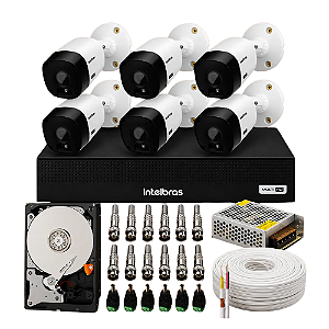 Kit CFTV Intelbras Completo com 6 Câmeras Bullet HD + DVR + Acessórios