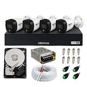 Kit CFTV Intelbras 4 Câmeras VHD 1220 Full Color (Colorido a Noite) + DVR