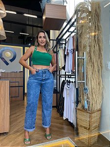 CALCA RETA JEANS COM STRASS