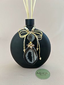 Vidro para aromatizador OVALE BLACK com ágata natural tons cinza - valor unitário
