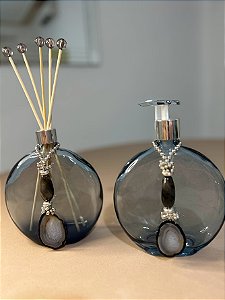 Vidro para aromatizador OVALE AZUL, pingente ágata natural - valor unitário