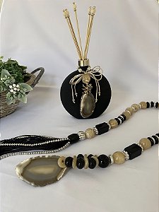 Colar ELEGANCE Ágata nude e preto