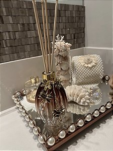 Vidro para aromatizador CACAU com flores em metal dourada  - valor unitário