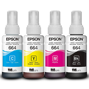 KIT 4 TINTAS EPSON ORIGINAL T664 CYMK + PAPEL FOTOGRÁFICO