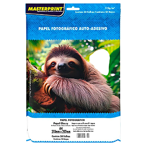 PAPEL ADESIVO FOTO GLOSSY A4 115G MASTERPRINT 50 FOLHAS