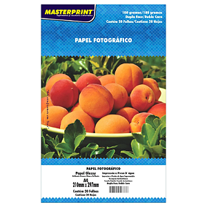 PAPEL FOTOGRÁFICO DUPLA FACE GLOSSY A4 180G MASTERPRINT 20 FOLHAS