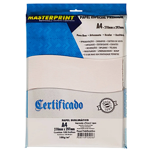 PAPEL SUBLIMÁTICO FOSCO BRANCO A4 100G MASTERPRINT 100 FOLHAS