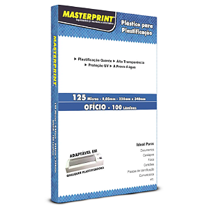 PLÁSTICO PARA PLASTIFICAÇÃO 125 MICRAS 0,05MM 226X340MM MASTERPRINT 100 LÂMINAS