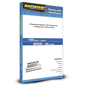 PLÁSTICO PARA PLASTIFICAÇÃO 125 MICRAS 0,05MM 66MMx99MM MASTERPRINT 100 LÂMINAS