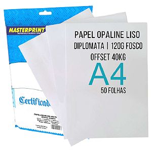 PAPEL OFFSET OPALINE LISO DIPLOMATA BRANCO A4 120G MASTERPRINT 50 FOLHAS