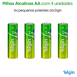 PILHA ALCALINA ELGIN AA 1.5V LR06 COM 4 UNIDADES