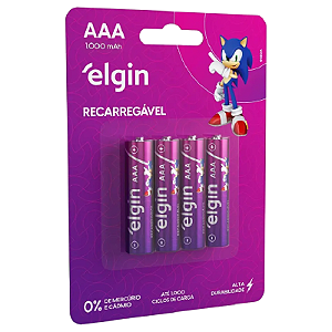 PILHA ALCALINA ELGIN AAA 1000MAH RECARREGAVEL 1.2V COM 4 UNIDADES