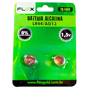 BATERIA ALCALINA 1.5V FLEX FX-LR04 LR44 COM 2 UNIDADES