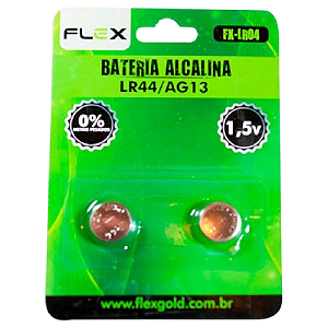 BATERIA BOTÃO FLEX 1,5V LR-44 COM 2 UNIDADES