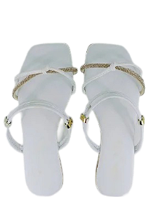 Sandália rasteirinha branca com strass dourado