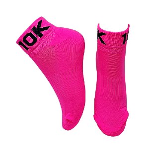Meia Soquete Divertida 10 Km em Poliamida - PInk Fluor det Preto