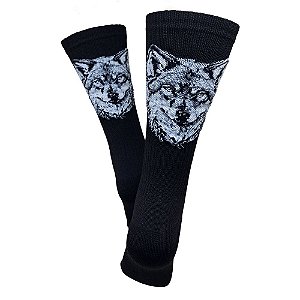 Meia Cano Alto Divertida Lobo em Poliamida