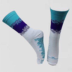 Meia Cano Médio Divertida em Poliamida Respingo Branco/Verde água/Roxo