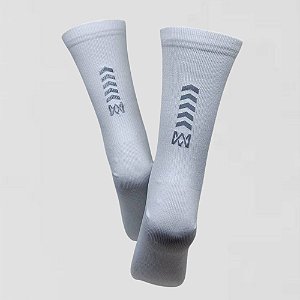 Meia Cano Médio Divertida Refletiva Branca em Poliamida