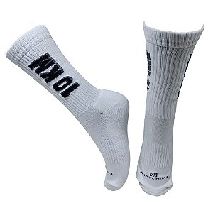 Meia Cano Médio Divertida 10 km em Poliamida  Branco det cinza