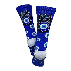 Meia Cano Alto Divertida Olho Grego em Poliamida