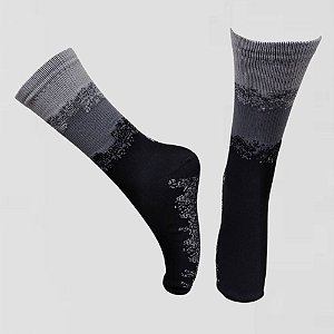 Meia Cano Médio Divertida em Poliamida Respingo - PRETO/CHUMBO/CINZA