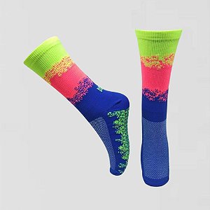 Meia Cano Médio Divertida em Poliamida Respingo - ROYAL/LARANJA/AMARELO FLUOR