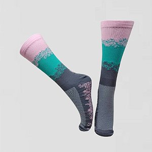 Meia Cano Médio Divertida em Poliamida Respingo - VERDE ÁGUA/ROSA BB/CINZA