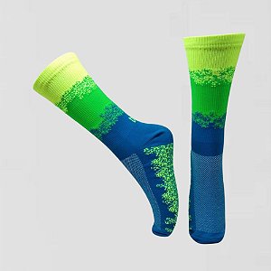 Meia Cano Médio Divertida em Poliamida Respingo - VERDE CITRICO/AZUL /AMARELO FLUOR