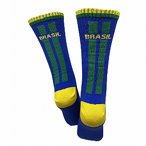 Meia Cano Alto Divertida Brasil Azul em Poliamida