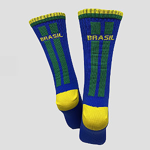 Meia Cano Alto Divertida Brasil Azul em Poliamida