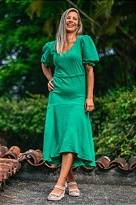 Vestido Midi Poliéster Capim Rosa