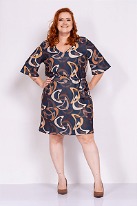 Vestido Plus Size Estampado Marinho Poliéster Casual Outono Mediplus